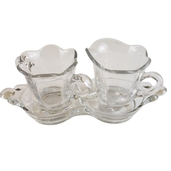 Clear Glass Small Sugar Creamer Set with Tray   LAST CHANCE TO PURCHASE! - Picture 1 of 9